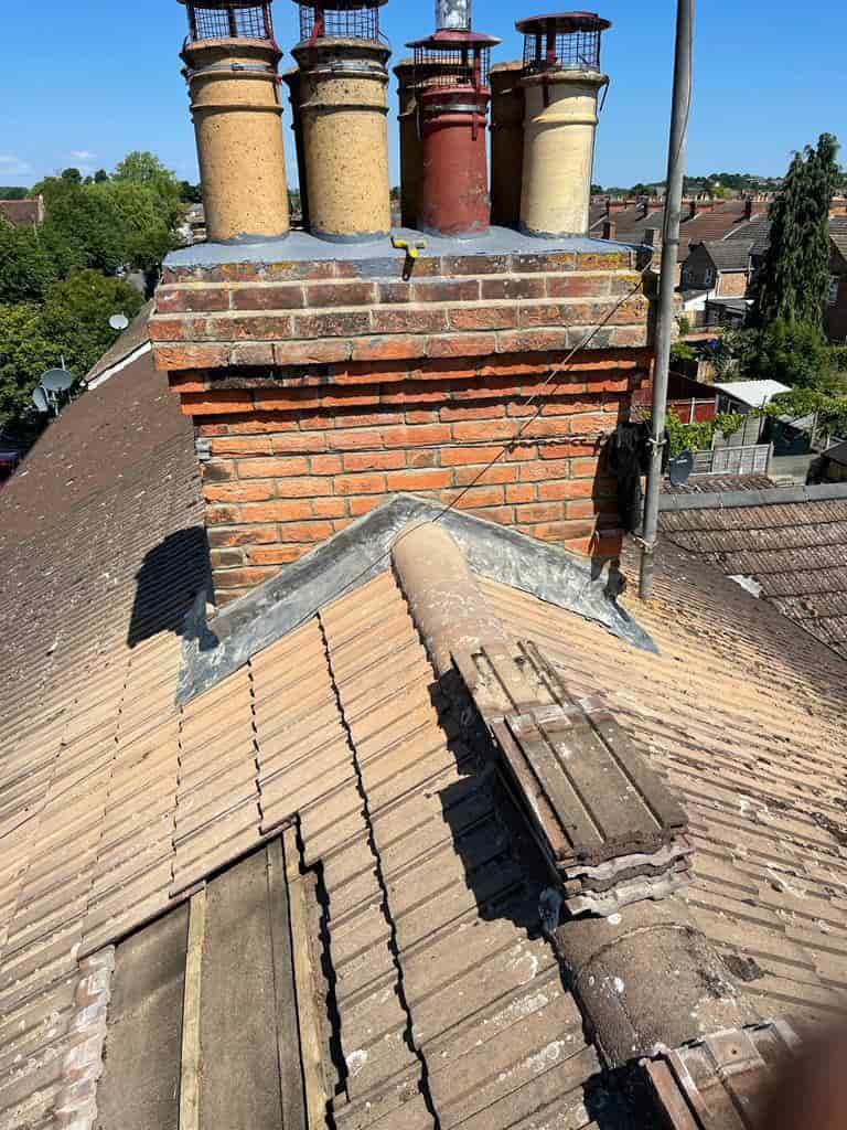 This is a photo of a chimney which has been re-pointed and had new leadwork installed by EF Roofing Doncaster