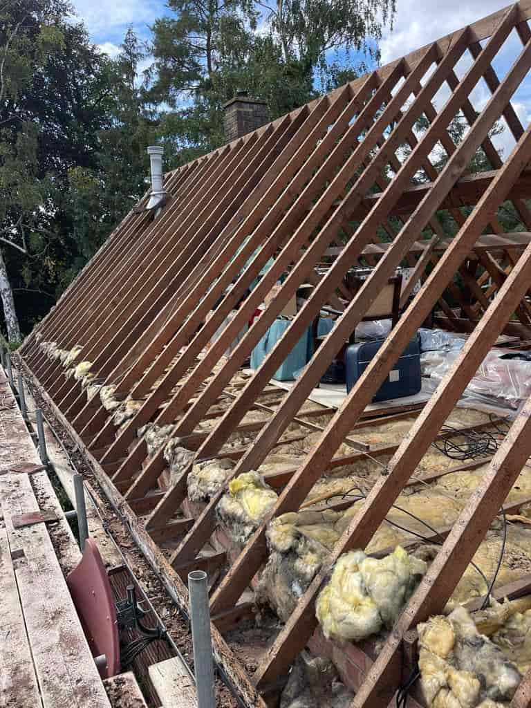 This is a photo of an old pitched roof which has been stripped and is just about to be re-roofed by EF Roofing Doncaster